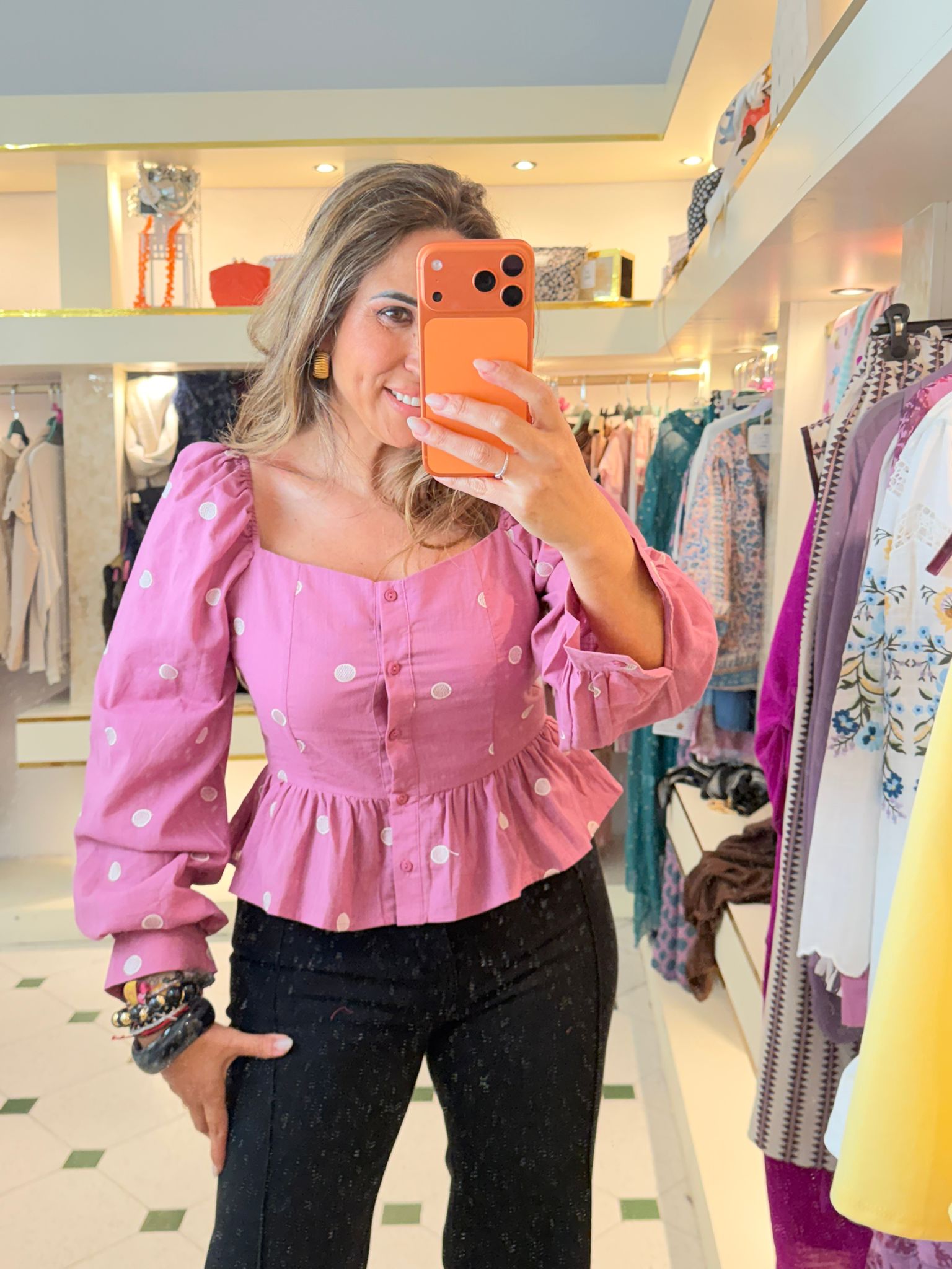 Camisa lunares con detalle de conste bajo manga farol - Imagen 3