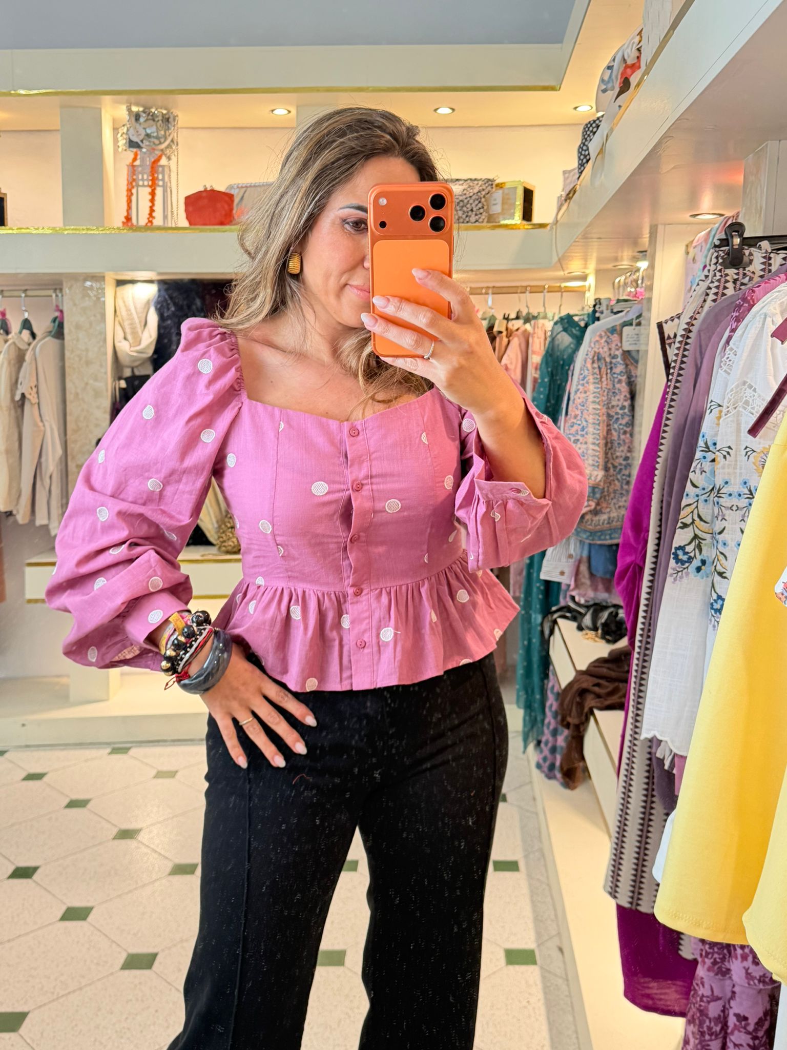 Camisa lunares con detalle de conste bajo manga farol - Imagen 5